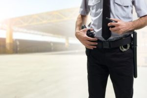 "Security guard patrolling a construction site in Orange County.